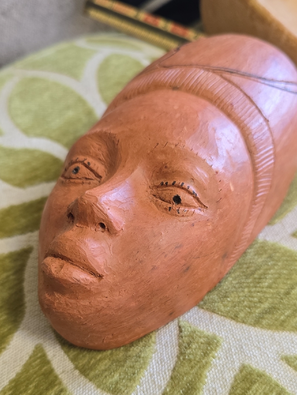 Haitian  Terracotta Celestial Moon & Face Wall Art W African Style 7.5" Signed